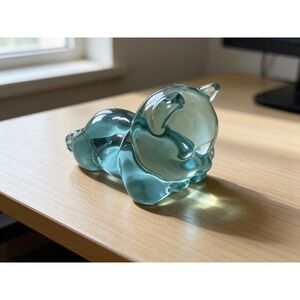 VinFenton rare blue uranium glass teddy bear figure paper weight cottage cute‎